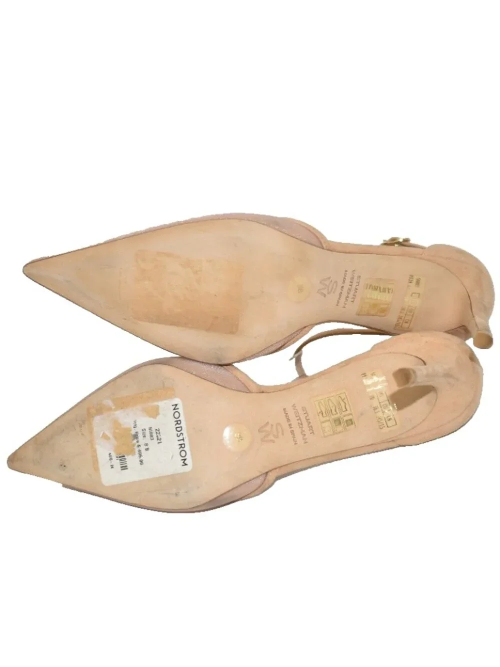 $550 STUART WEITZMAN POWER STRAPS 85 SUEDE MESH HEELED PUMP NUDE 8 B (PD1)